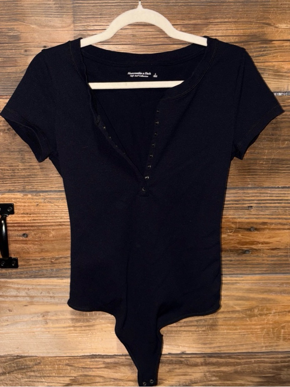 Abercrombie & Fitch Black Short-Sleeve Henley Bodysuit